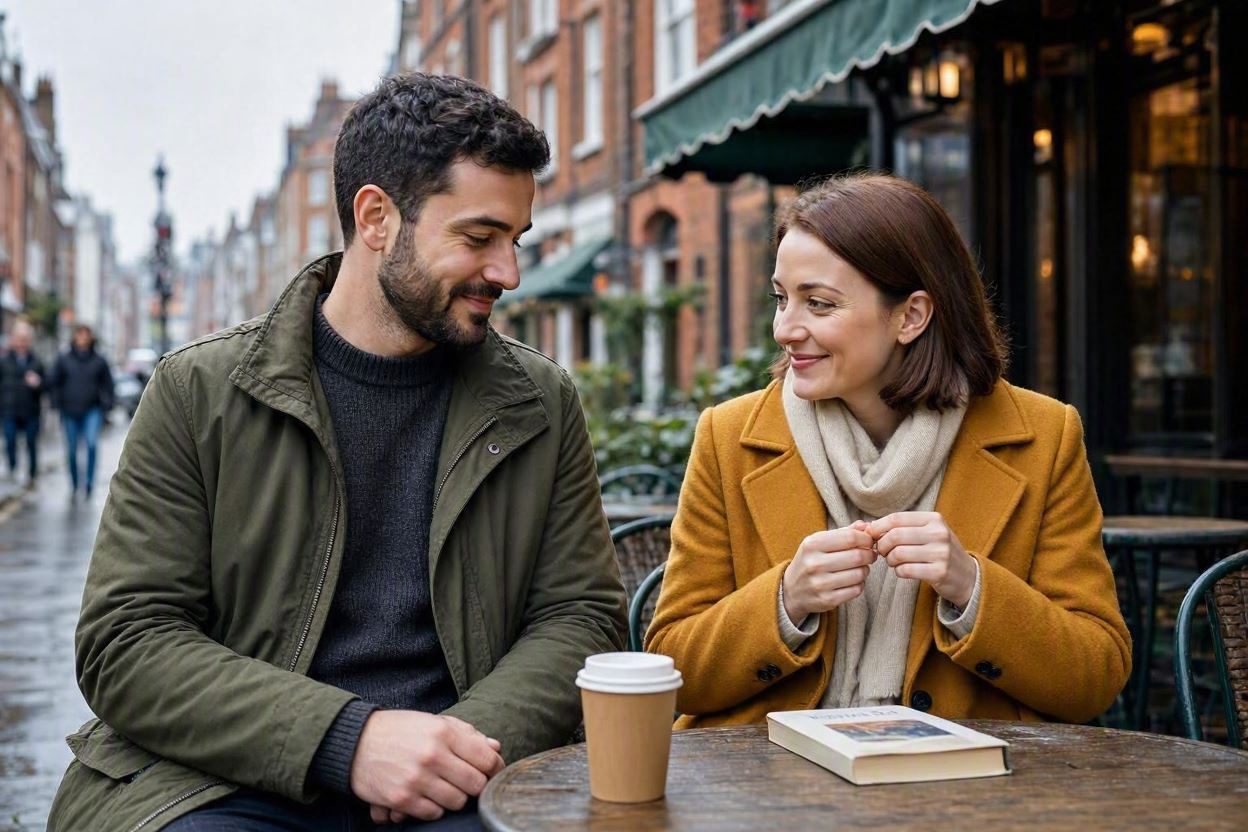 Illustrative photo of a couple sharing a calm cafe moment together